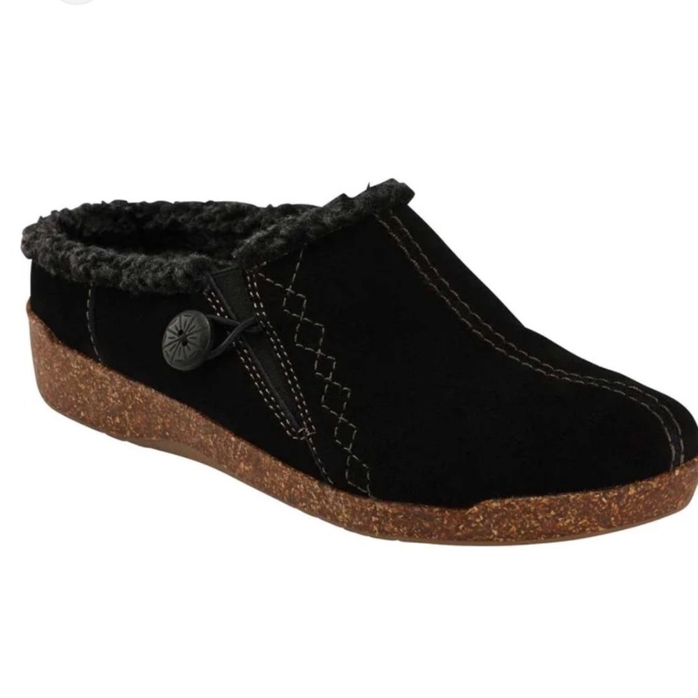 Earth Origins Aurora Johanna Black Suede Shearling Clogs Mules Women's Size 8